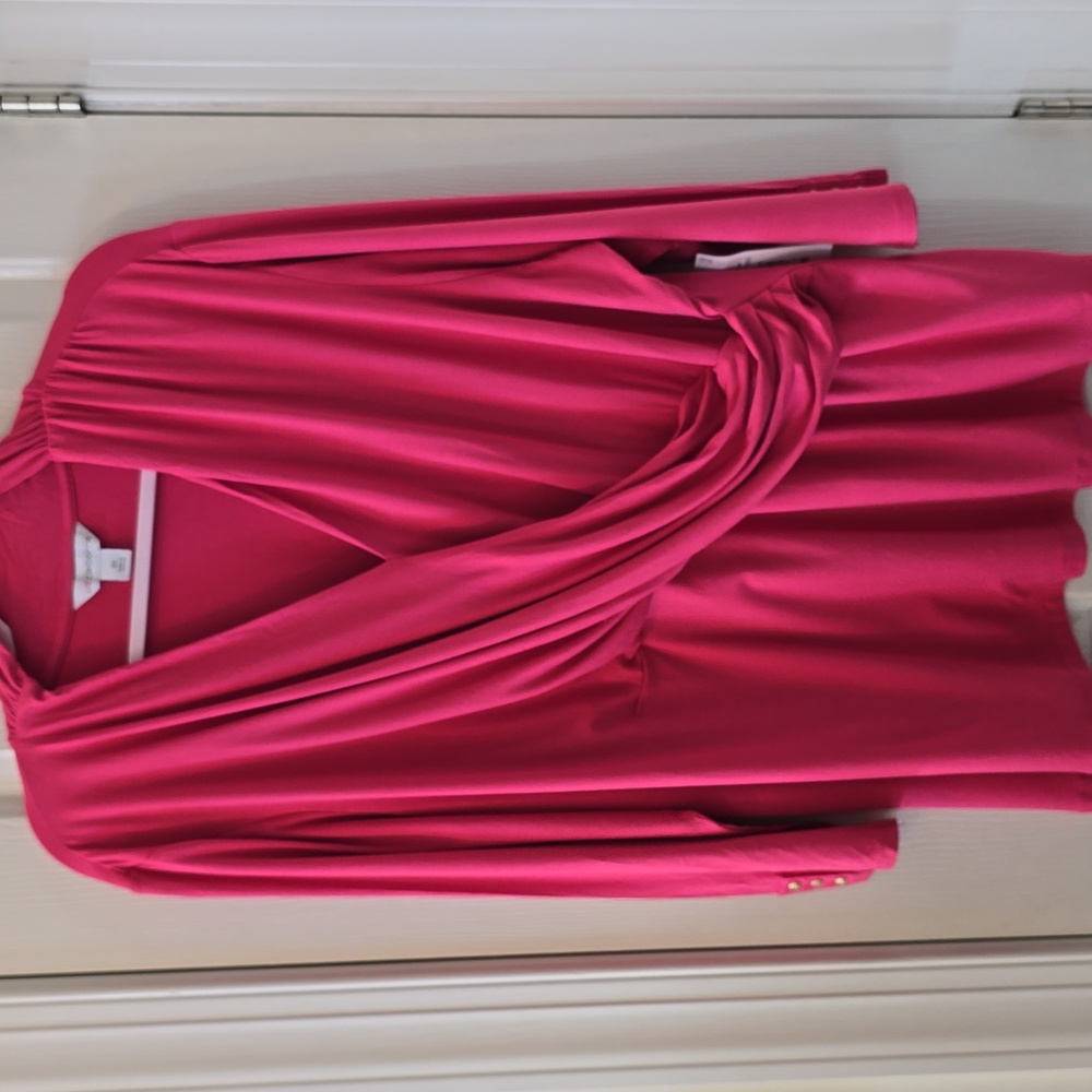 LIZ CLAIBORNE BRAND WOMEN'S PLUS SIZE PINK LONG SLEEVES DRAPED TOP SIZE 2X